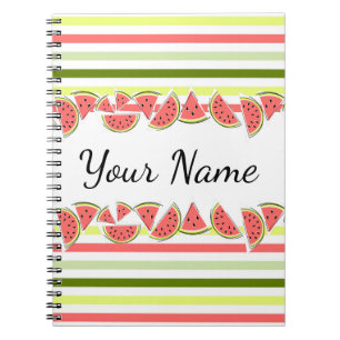 Watermelon Pieces Stripe Thin Name Notebook