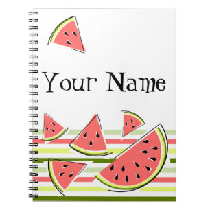 Watermelon Pieces Stripe Thin Name Notebook