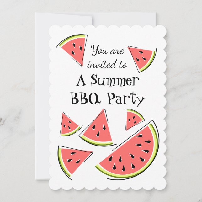 Watermelon Pieces Summer BBQ invitation vertical (Front)
