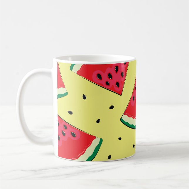 Watermelon Pieces: Summer Yellow Pattern Coffee Mug (Left)