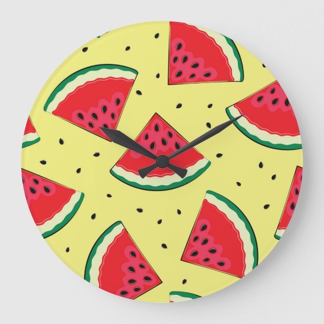 Watermelon Pieces: Summer Yellow Pattern Large Clock (Front)