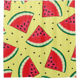 Watermelon Pieces: Summer Yellow Pattern Shower Curtain