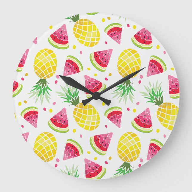Watermelon Pineapple Summer Seamless Print Large Clock (Front)