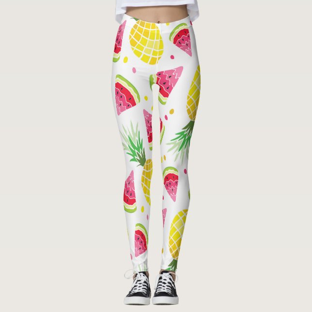 Watermelon Pineapple Summer Seamless Print Leggings (Front)