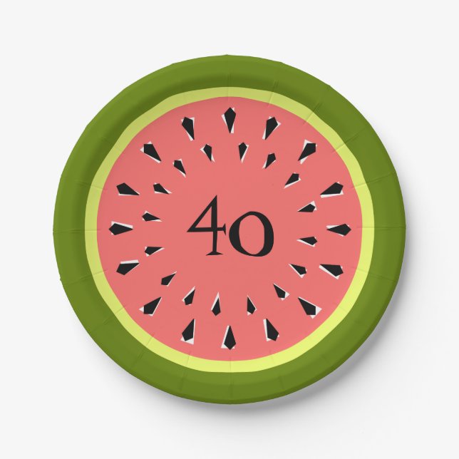 Watermelon Pink 40 Age paper plates (Front)