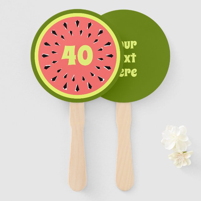 Watermelon Pink Age 40 Text Hand Fan (Front and Back)