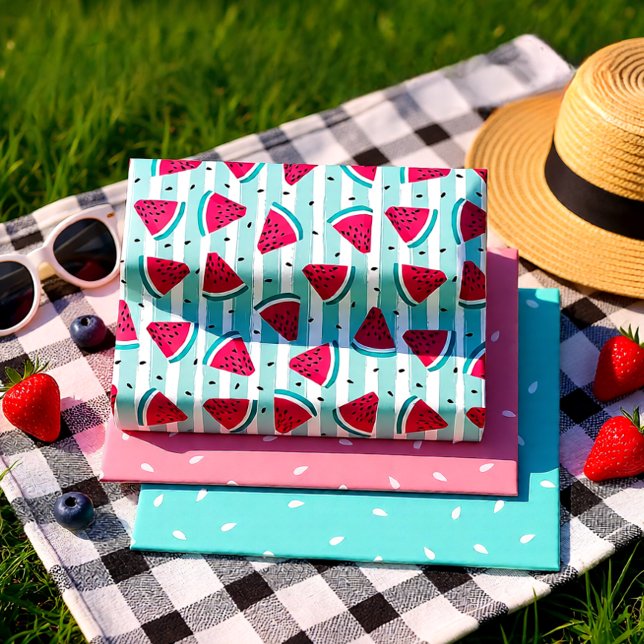 Watermelon pink and blue set of 3 wrapping paper sheet (Watermelon Bliss – Pink & Aqua Summer Wrapping Paper Sheets)