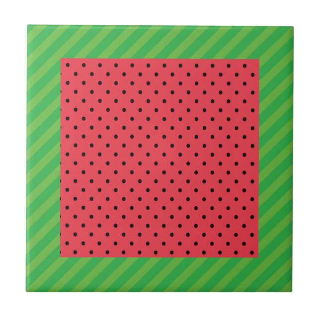 Watermelon pink and green summer pattern tile (Front)