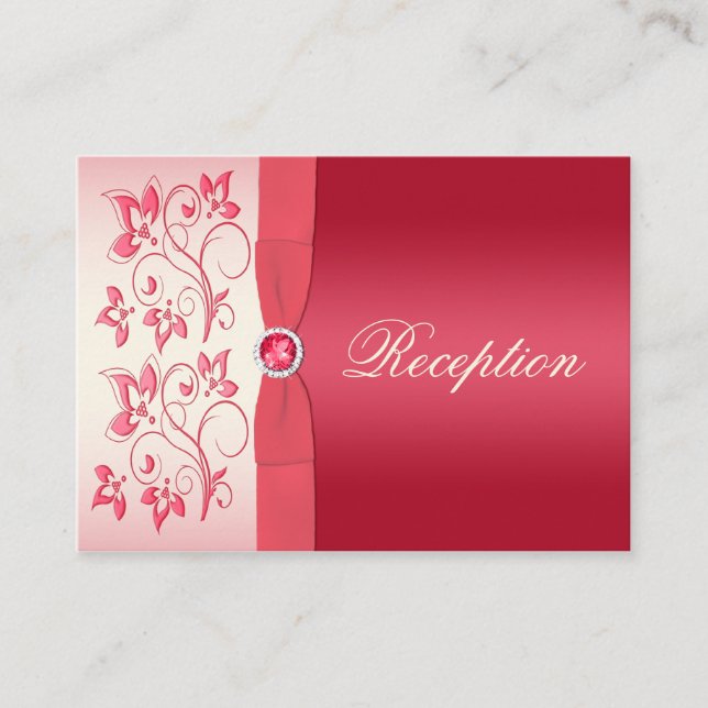 Watermelon Pink and Ivory Floral Enclosure Card (Front)