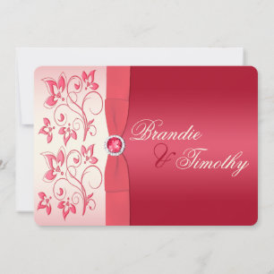 Watermelon Pink and Ivory Floral Invitation