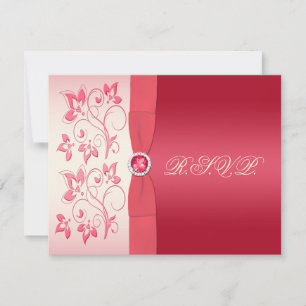 Watermelon Pink and Ivory Floral Reply Card