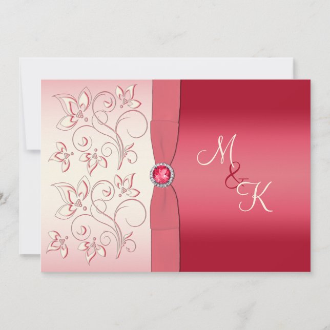 Watermelon Pink and Ivory Monogrammed Invitation (Front)