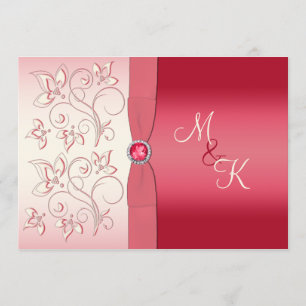 Watermelon Pink and Ivory Monogrammed Invitation