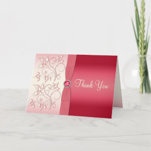 Watermelon Pink and Ivory Thank You Card