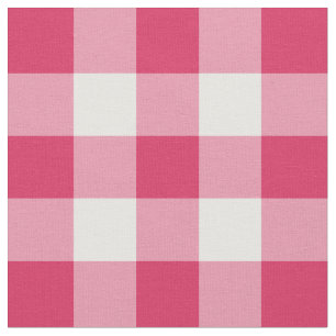 Watermelon Pink and White Gingham Pattern Fabric