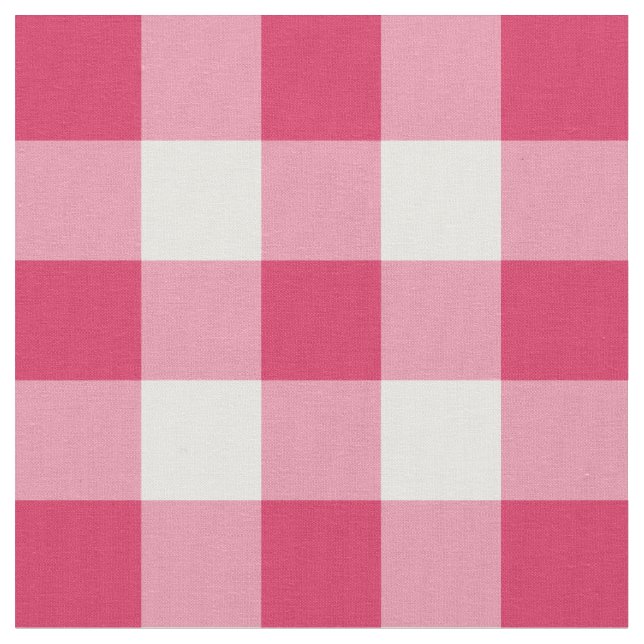 Watermelon Pink and White Gingham Pattern Fabric (Close Up)