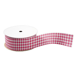 Watermelon Pink and White Gingham Pattern Ribbon Grosgrain Ribbon