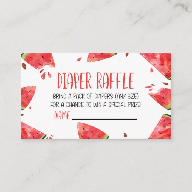 Watermelon Pink Baby Shower Diaper Raffle Card (Front)