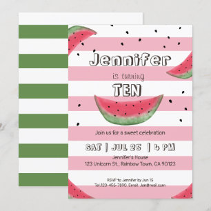 Watermelon pink birthday invitations