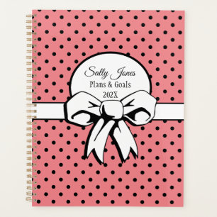 Watermelon Pink Black Dots White Bow Personalised Planner