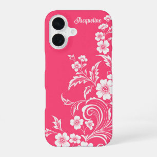 Watermelon Pink Floral Swirl iPhone 16 Case