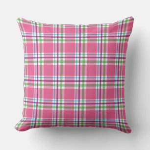 Watermelon Pink Green Aqua Purple Plaid Decor Cushion