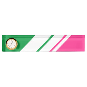 Watermelon Pink Green White Racing Stripes Clock Nameplate