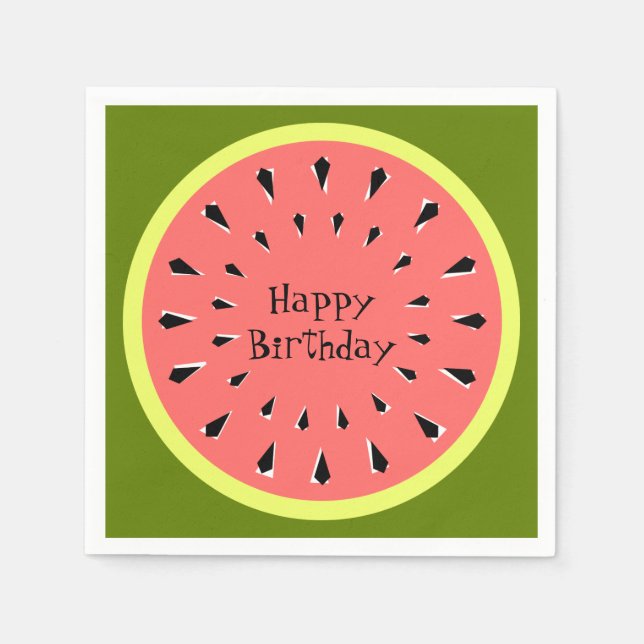 Watermelon Pink Happy Birthday black Napkin (Front)