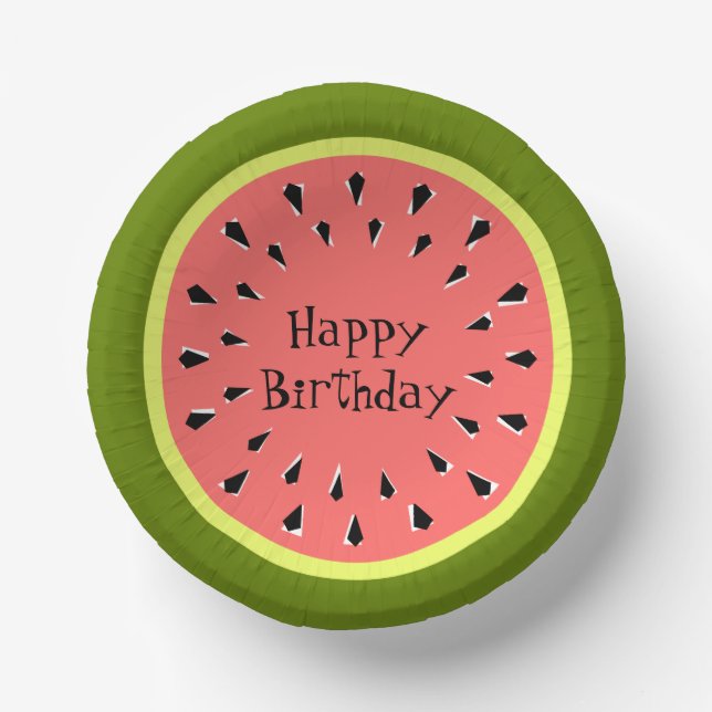 Watermelon Pink Happy Birthday  Paper Plate (Front)
