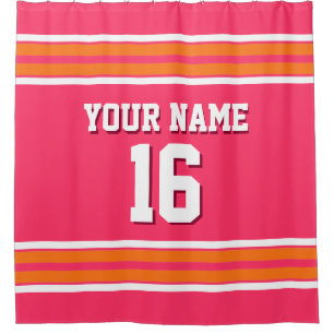Watermelon Pink Orange White Stripes Sports Jersey Shower Curtain