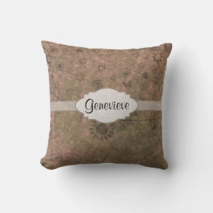 Watermelon Pink Retro Floral Abstract Nameplate Cushion
