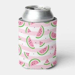 Watermelon Pink Striped Pattern Can Cooler
