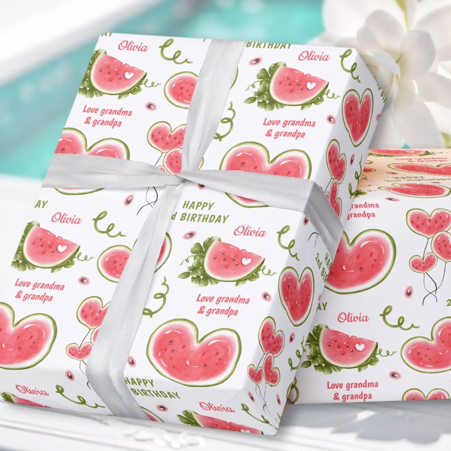 Watermelon Pink Summer Birthday Girl Name Text Wrapping Paper (Watermelon Pink Summer Birthday Girl Name Text Wrapping Paper)