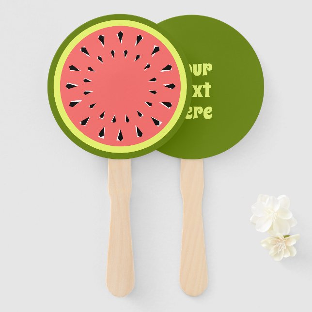 Watermelon Pink Text Hand Fan (Front and Back)