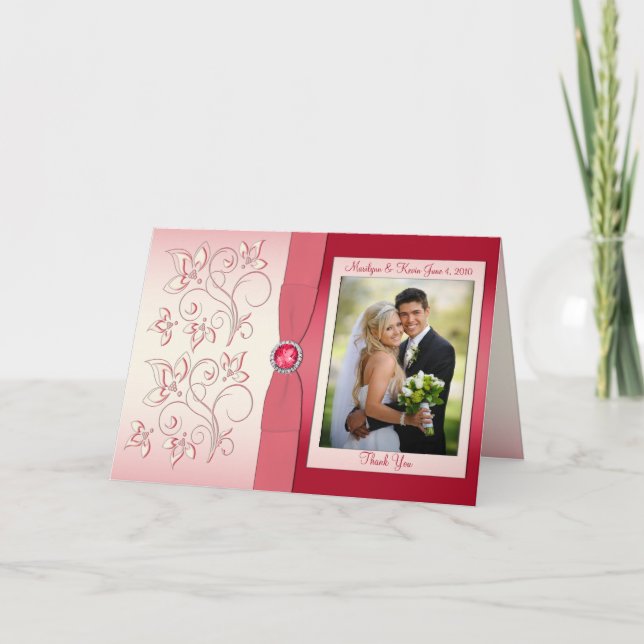 Watermelon PInk Thank You Card with Photo (Front)