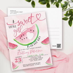 Watermelon Pink Watercolor Baby Shower Postcard