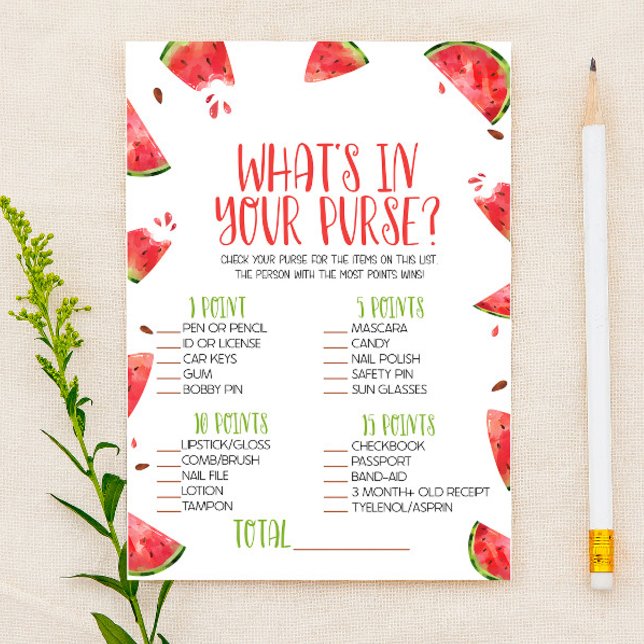 Watermelon Pink What's In Purse Baby Shower Game Stationery (Creator Uploaded)