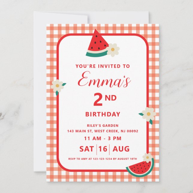 Watermelon Plaid Flat Card (Front)