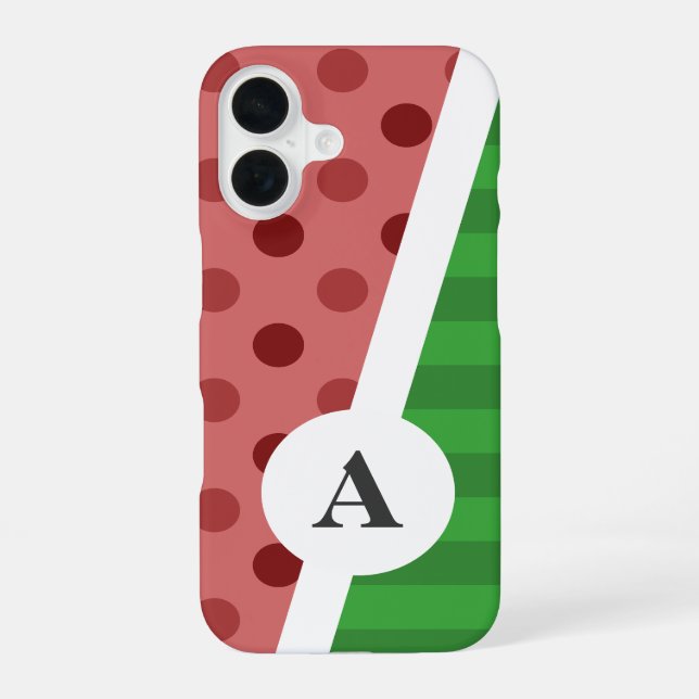 Watermelon Polka Dot and Stripe Pattern iPhone 16 Case (Back)