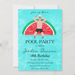 watermelon pool party birthday invitations