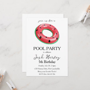 watermelon pool party birthday invitations