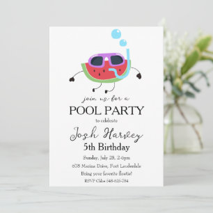 watermelon pool party birthday invitations