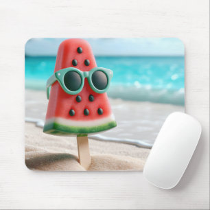 Watermelon Popsicle In Beach Sand Mouse Mat