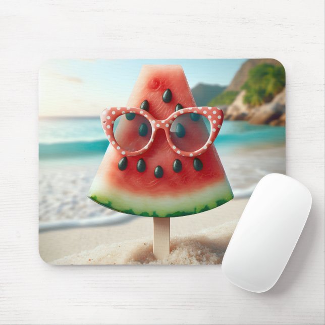 Watermelon Popsicle Wearing Sunglasses Mouse Mat (With Mouse)