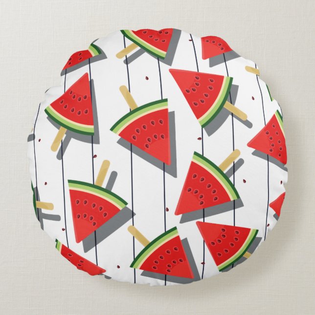 Watermelon Popsicles & Stripes Pattern Round Cushion (Front)