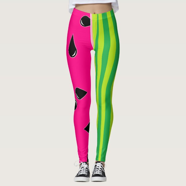 Watermelon Print Leggings Pink Green Black (Front)