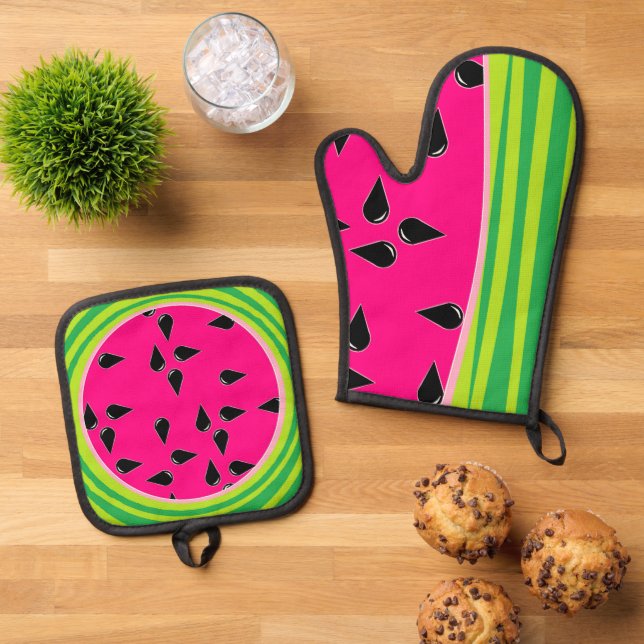 Watermelon Print Pot Holder and Oven Mitt  Oven Mitt & Pot Holder Set (Top Down)
