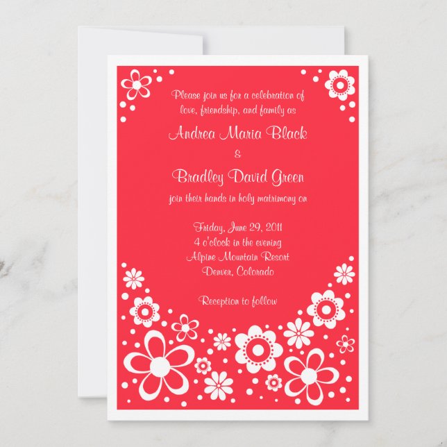 Watermelon Red and White Floral Wedding Invitation (Front)