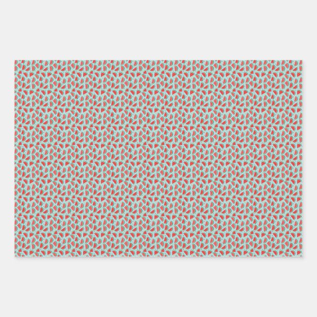 Watermelon red green and yellow summer vibes wrapping paper sheet (Front)