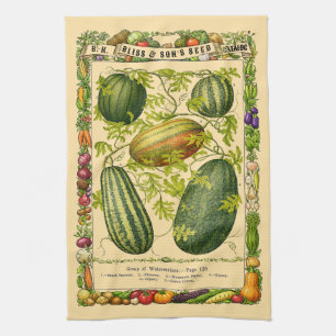 Watermelon Retro Victorian Era Botanical Art Tea Towel
